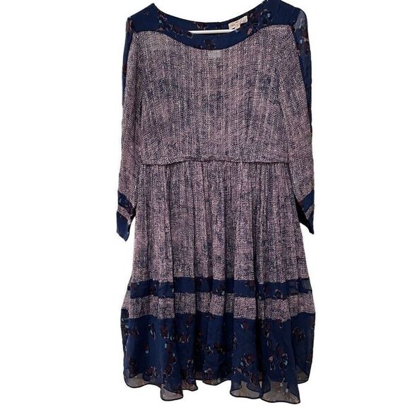 Rebecca Taylor Dress Womens 6 3/4 Sleeve Static Print Flare Hem Iridescent FLAWS - Picture 1 of 11